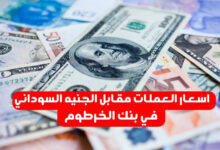 اسعار العملات مقابل الجنيه السوداني في بنك الخرطوم